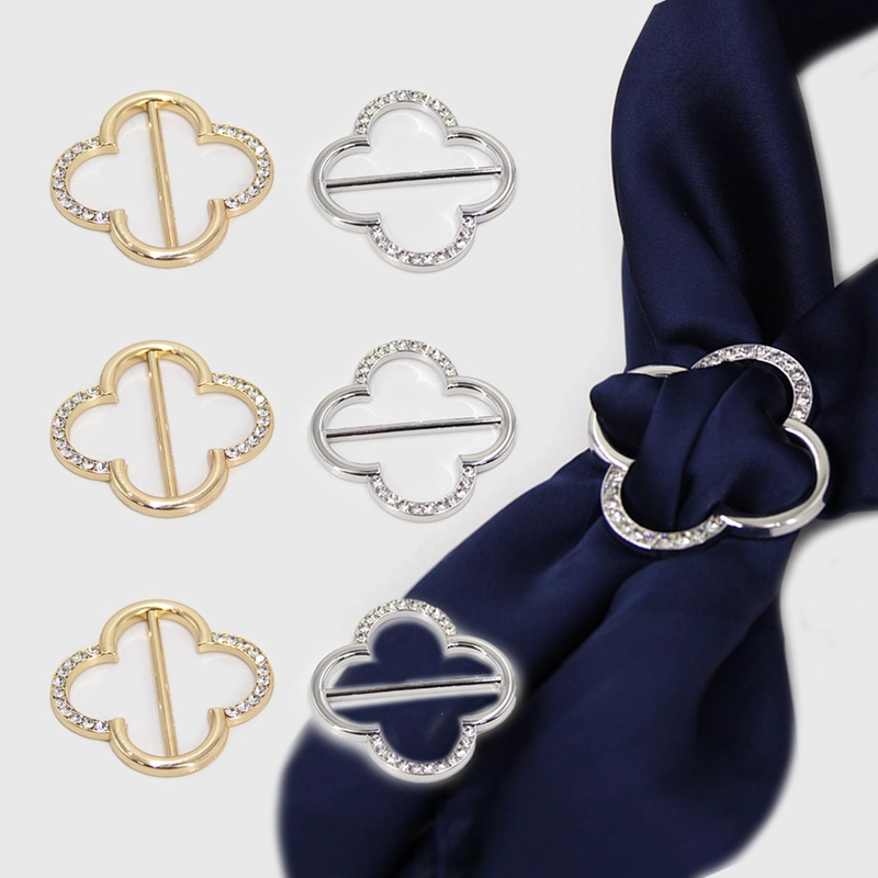 PACK 6UN - PRENDEDOR BROCHE PASA PAÑUELOS FLOR CON STRASS - 1