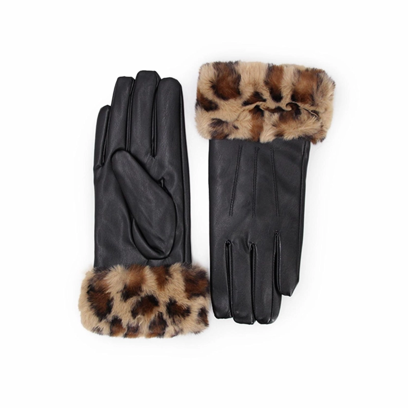 GUANTES MUJER CUERINA ANIMAL PRINT CON PUÑO PELUDO INVIERNO - 1