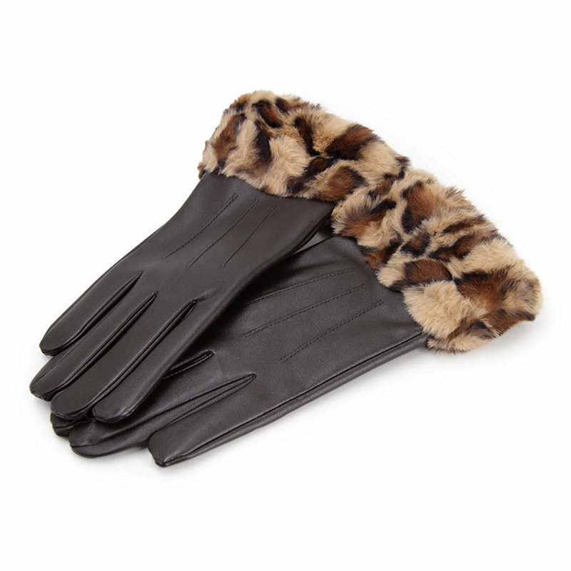 GUANTES MUJER CUERINA ANIMAL PRINT CON PUÑO PELUDO INVIERNO - 1
