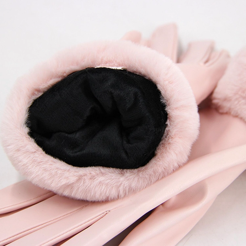 GUANTES MUJER CUERINA CON PUÑO PELUDO SUAVES ABRIGADOS INVIERNO - 4