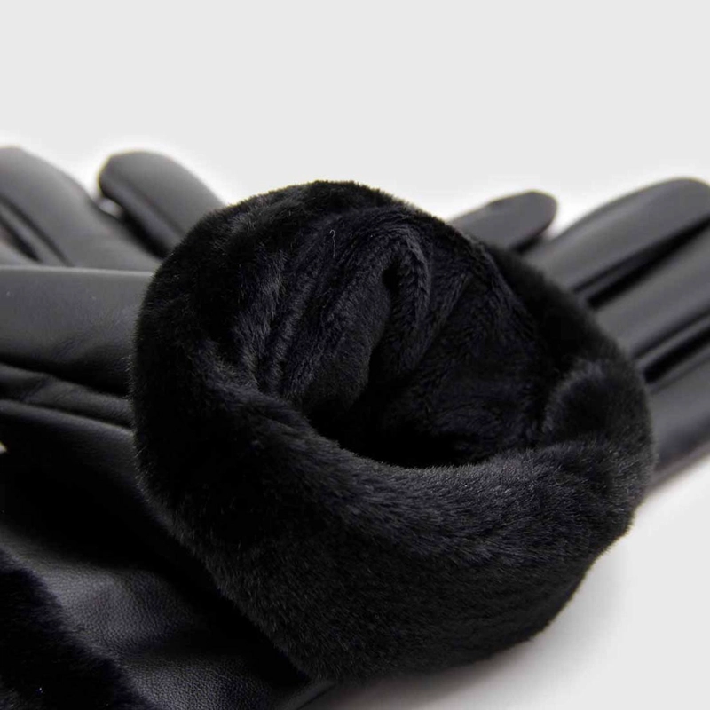 GUANTES MUJER CUERINA CON PUÑO PELUDO SUAVES ABRIGADOS INVIERNO - 5