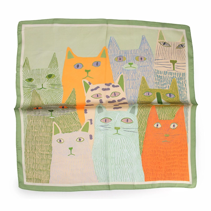 PAÑUELO TIPO SEDA 70X70 CM ESTAMPADO DE GATOS - 2