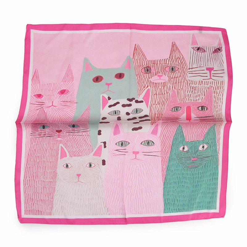 PAÑUELO TIPO SEDA 70X70 CM ESTAMPADO DE GATOS - 2