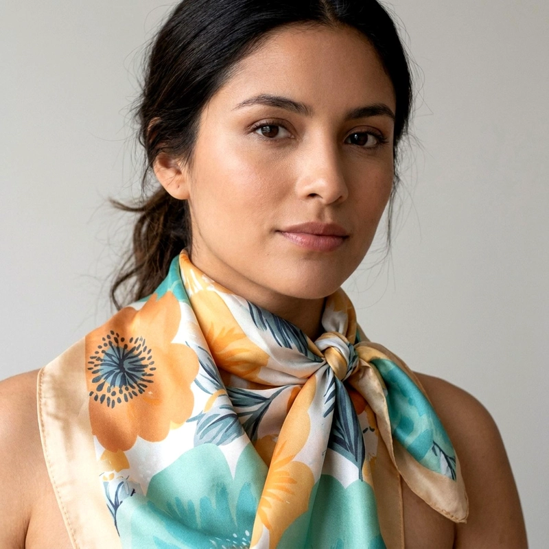 PAÑUELO TIPO SEDA 70 X 70 ESTAMPADO FLORAL - 5