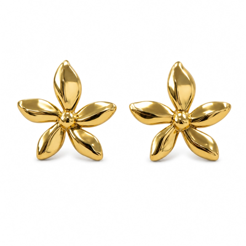 AROS FLOR PLATEADOS ACERO INOXIDABLE ESTILO MINIMALISTA MUJER TAMAÑO TALLA UNICA - 1