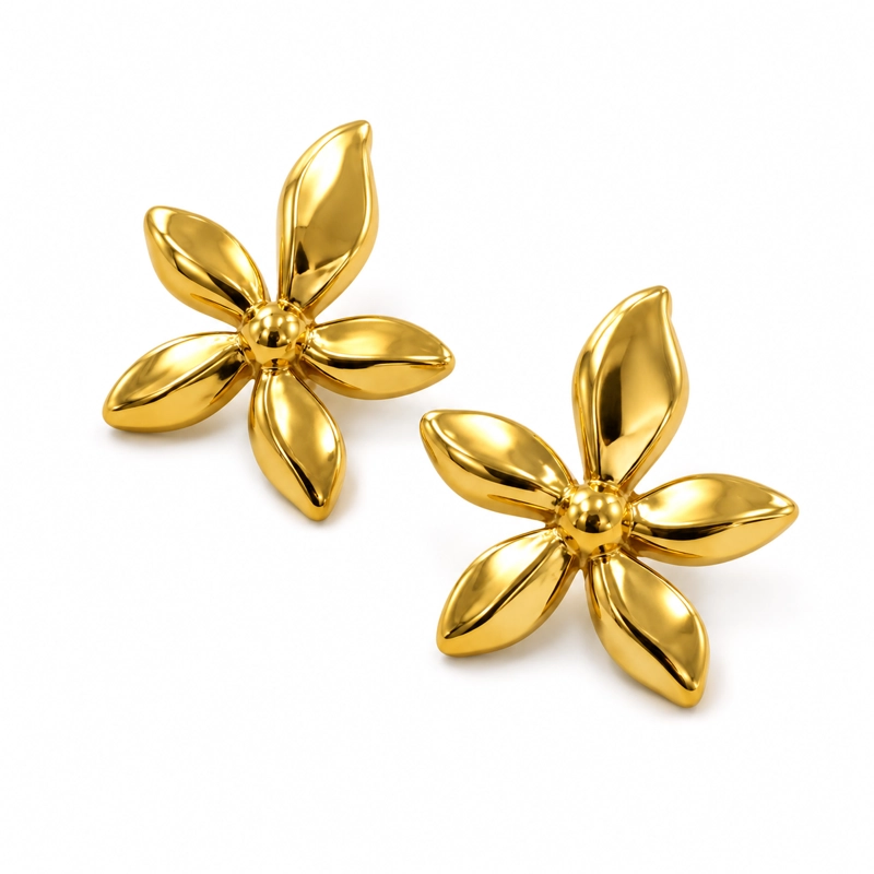 AROS FLOR PLATEADOS ACERO INOXIDABLE ESTILO MINIMALISTA MUJER TAMAÑO TALLA UNICA - 3