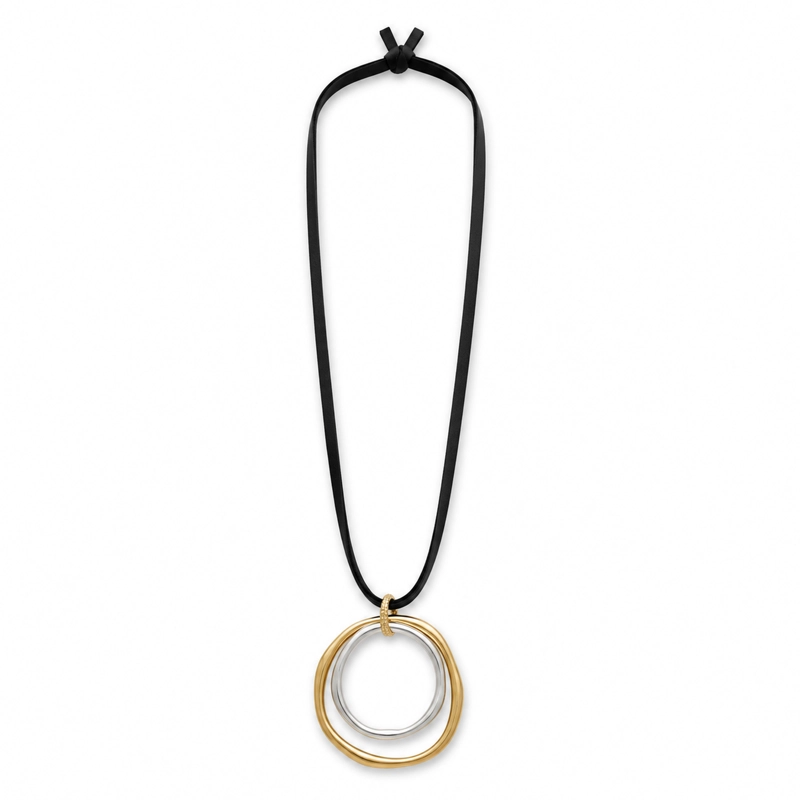 COLLAR NEGRO CON DIJE DE AROS DORADO Y PLATEADO 34 CM - 2