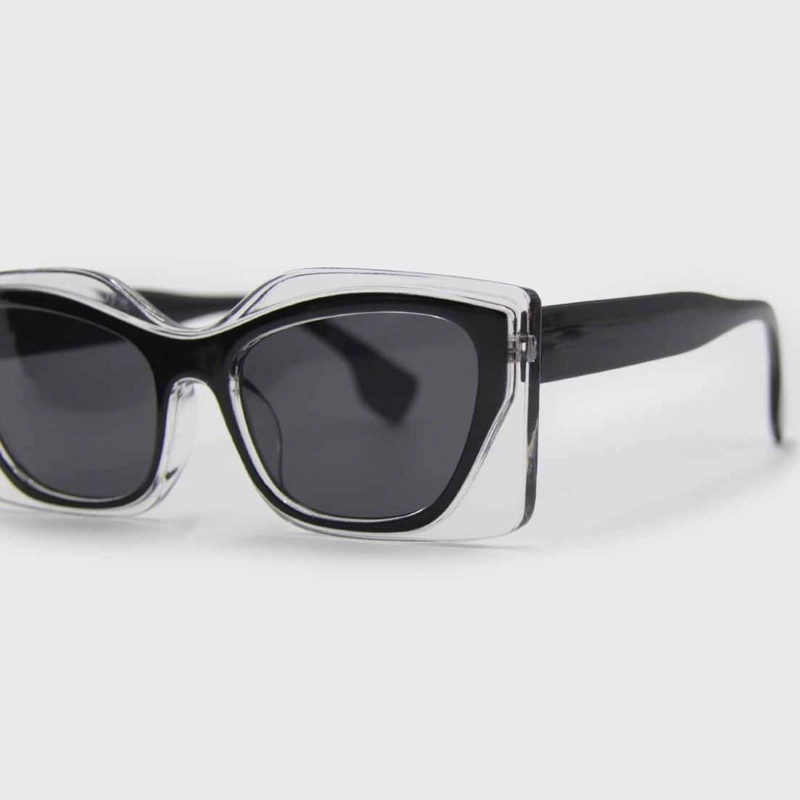 LENTES DE SOL MUJER MARCO TRANSPARENTE NEGRO RECTANGULAR MODA - 4