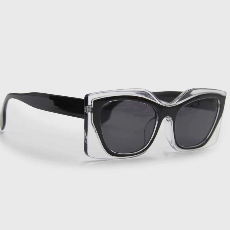 LENTES DE SOL MUJER MARCO TRANSPARENTE NEGRO RECTANGULAR MODA - 5