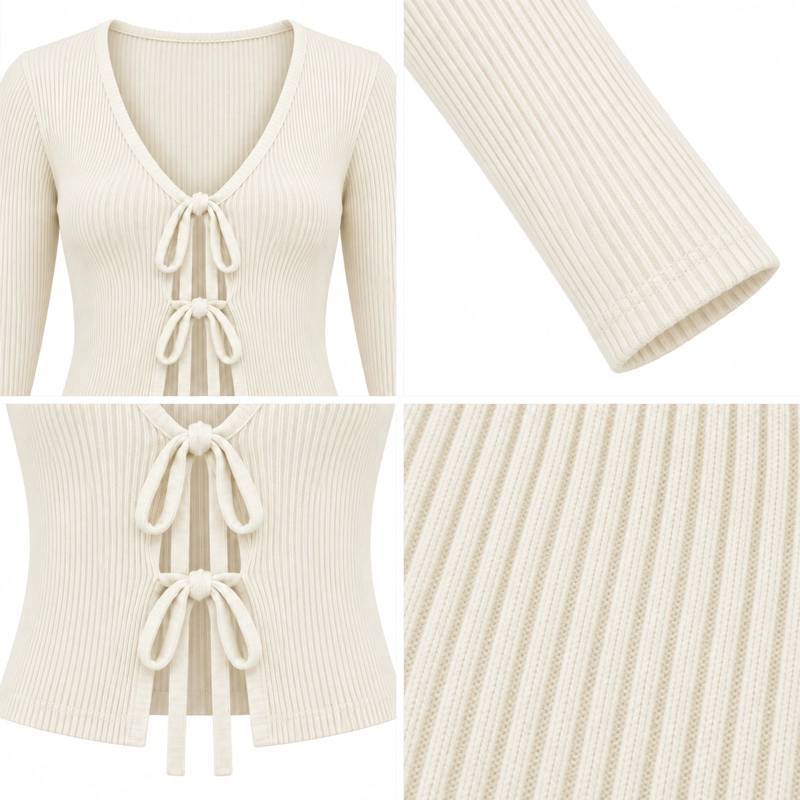 CARDIGAN CROP MUJER TEJIDO ESCOTE V CON LAZO - 3