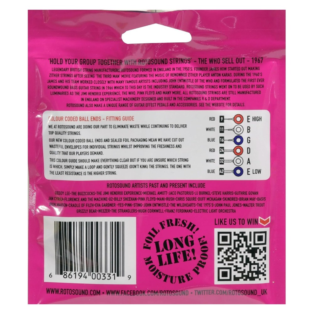 PACK ROTOSOUND CUERDA GUITARRA ELÉCTRICA R9-2 2 SET - 2
