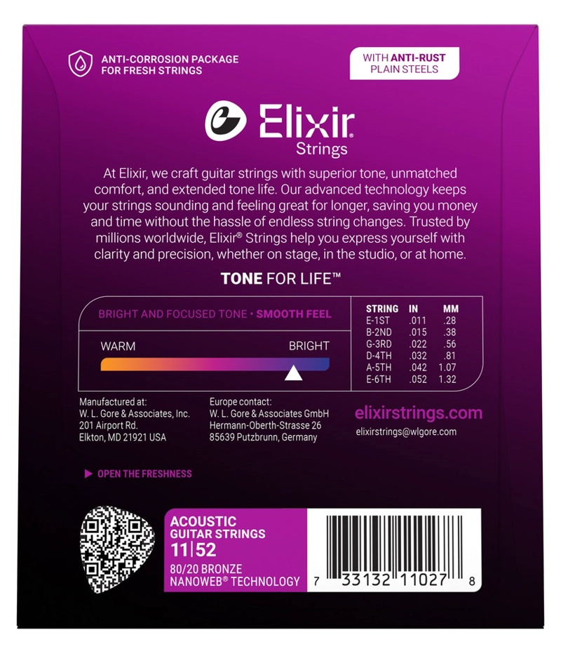 SET ELIXIR CUERDA GUITARRA ACÚSTICA 80/20 BRONCE LIGHT 11-52 11027 - 2