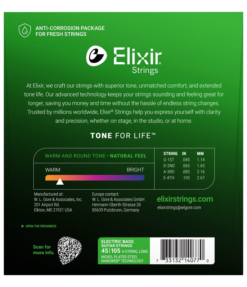 SET ELIXIR CUERDA BAJO ELÉCTRICO ACERO NIQUELADO 45-105 14077 - 2