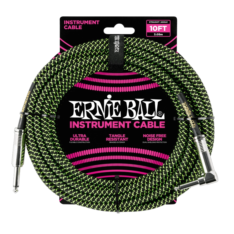 CABLE DE INSTRUMENTO TRENZADO VERDE/ NEGRO 3M ERNIE BALL 6077 - 1