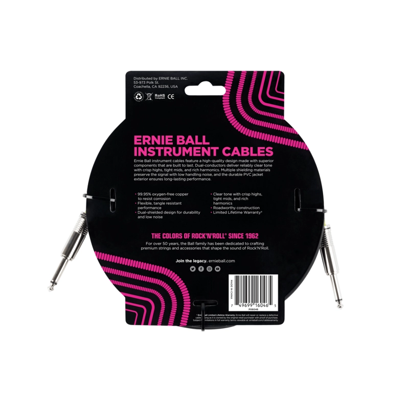 CABLE DE INSTRUMENTO PLUG DE 6 METROS ERNIE BALL 6046 - 2