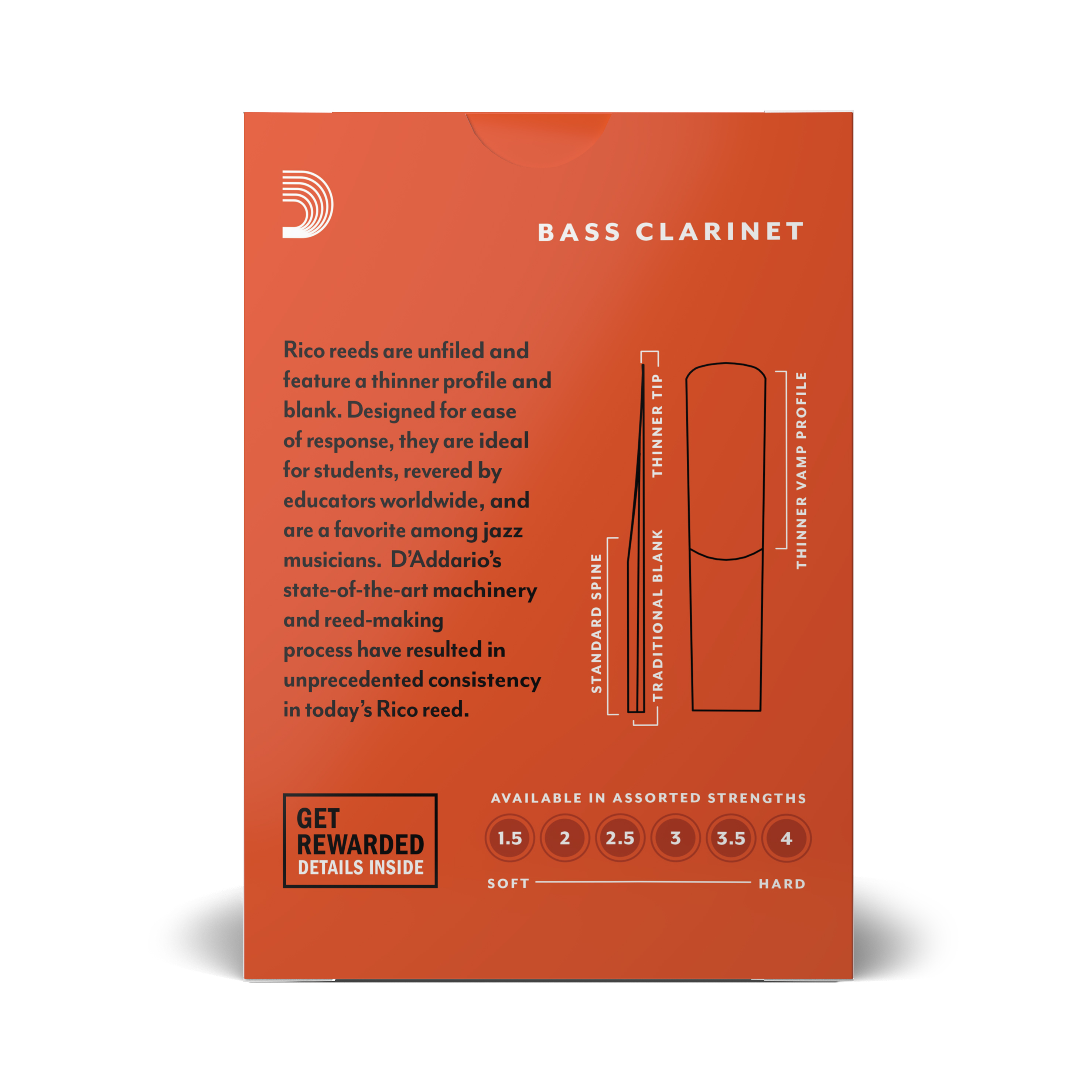CAÑA DADDARIO CLARINETE BAJO 2.5 PACK 10 RICO REA1025 - 3
