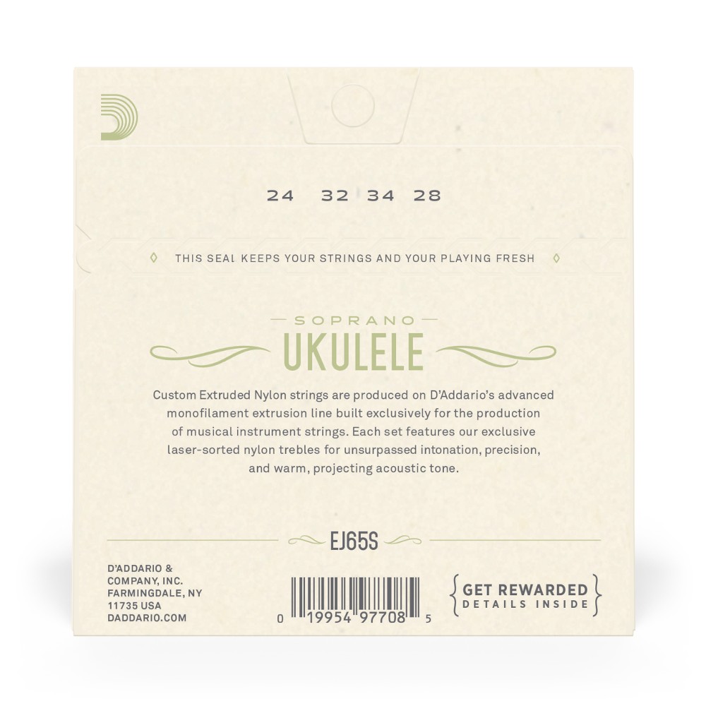 SET DE CUERDAS DADDARIO UKELELE SOPRANO CLEAR EJ65S - 3