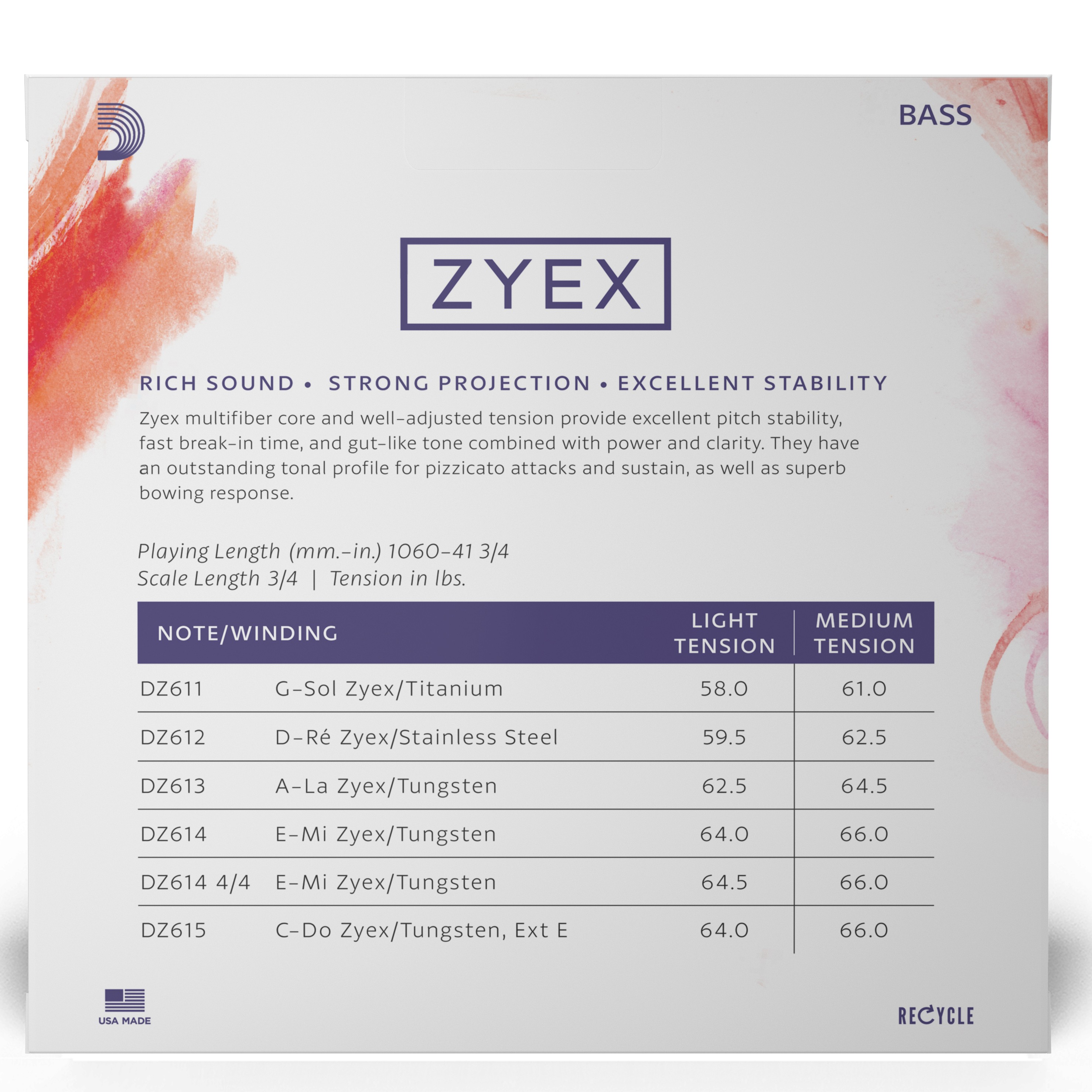 SET DE CUERDAS DADDARIO BAJO 3/4 ZYEX MED DZ610 3/4M - 3