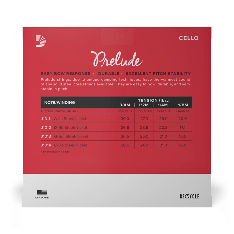 SET CUERDAS DADDARIO CELLO PRELUDE 3/4 MED J1010 3/4M - 3