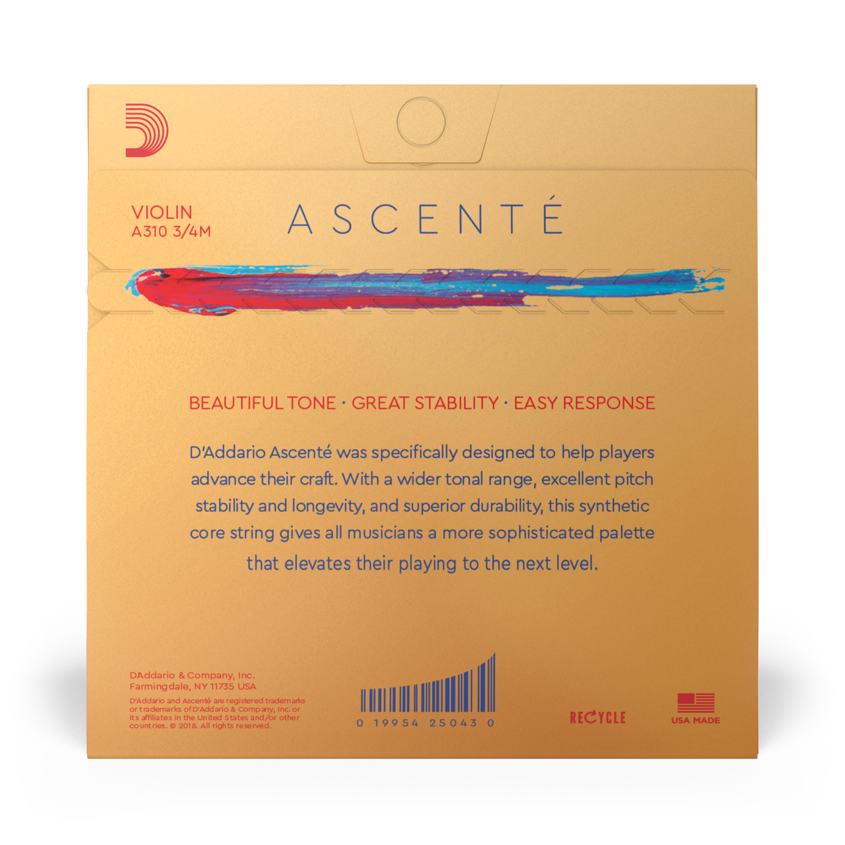 SET CUERDAS DADDARIO VIOLÍN 3/4 ASCENTE MED A310 3/4M - 3