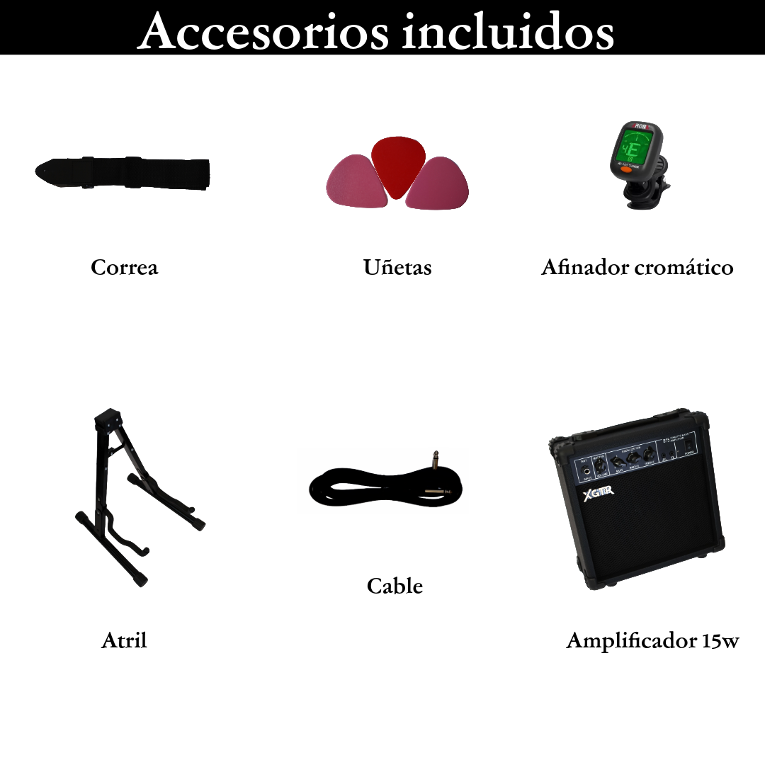 PACK BAJO ELÉCTRICO XGTR PRECISSION BLACK PB100 BK AMP 15W - 6