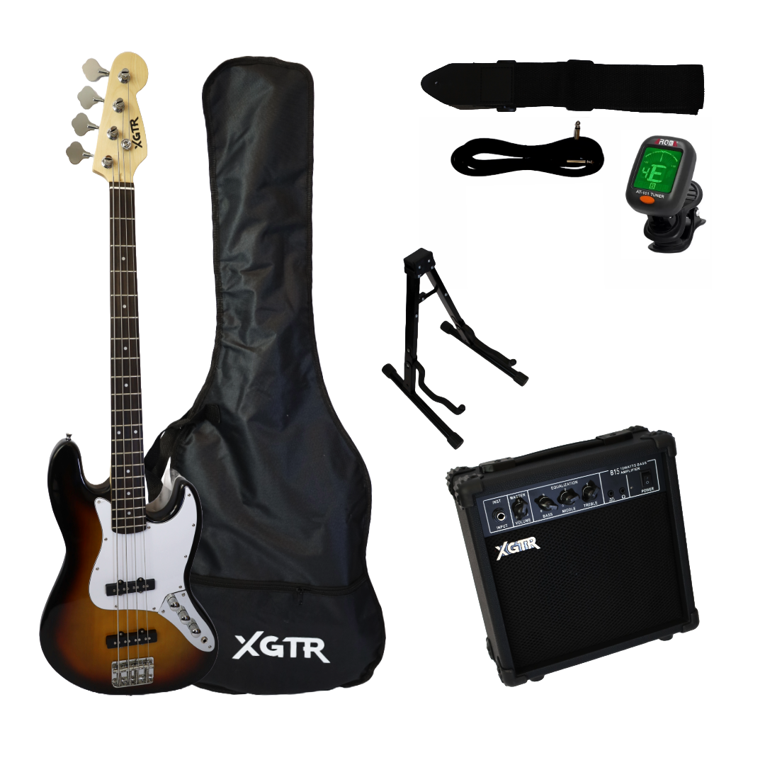PACK BAJO ELÉCTRICO XGTR JAZZ SUNBURST JB100 SB AMP 15W - 1