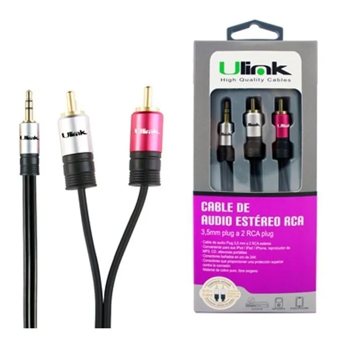 CABLE RCA - MINI PLUG AUX 3.5 2 METROS ULINK - 1