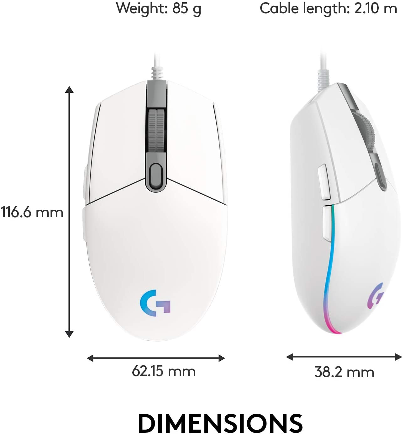 MOUSE GAMER LOGITECH G203 LIGHTSYNC RGB 8000 DPI BLANCO - 2