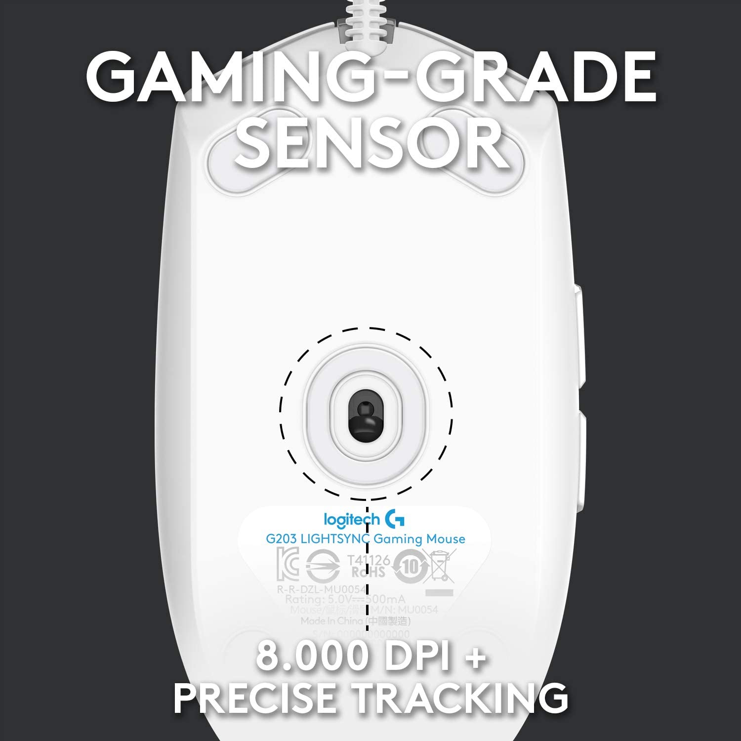 MOUSE GAMER LOGITECH G203 LIGHTSYNC RGB 8000 DPI BLANCO - 3