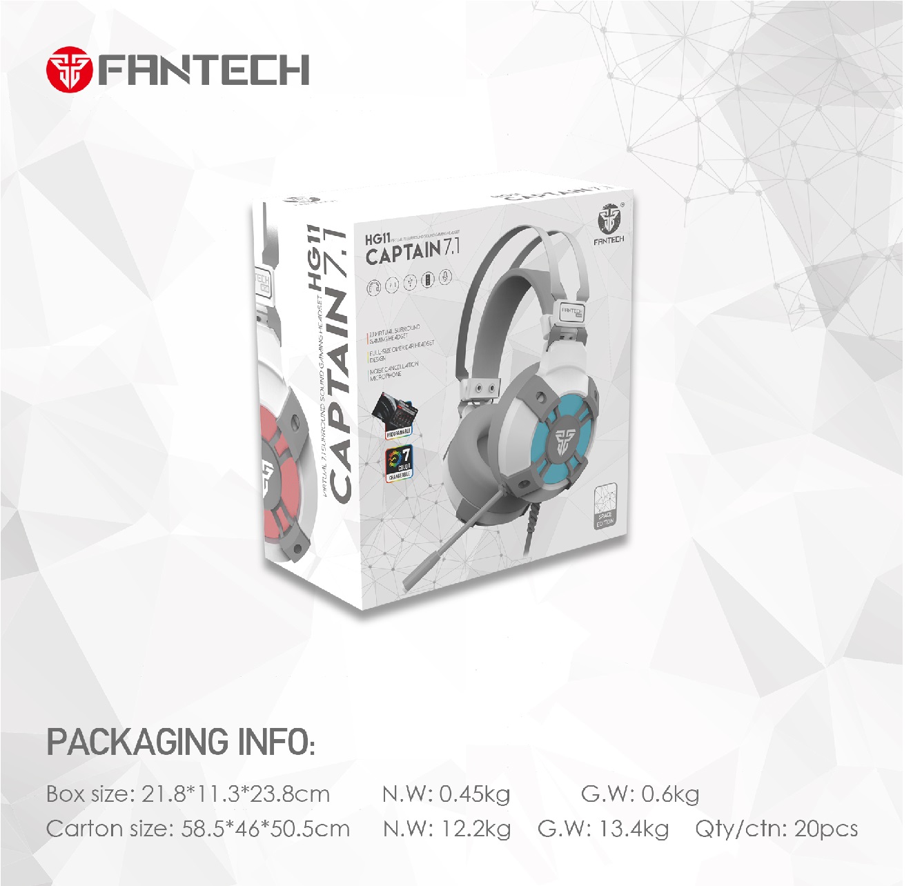 AUDÍFONOS GAMER FANTECH HEADSET CAPTAIN HG11 SPACE EDITION USB BLUETOOTH - 8
