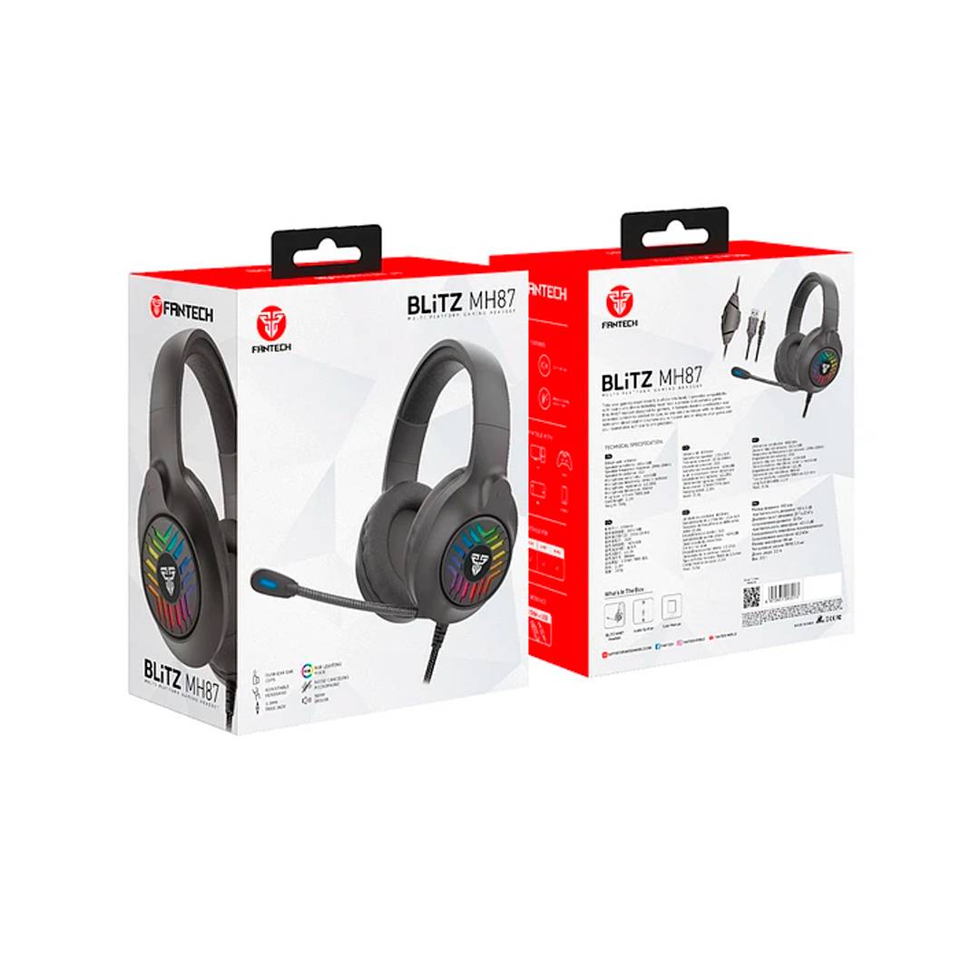 AUDÍFONOS GAMER FANTECH HEADSET BLITZ MH87 RGB USB 3.5 NEGRO - 3