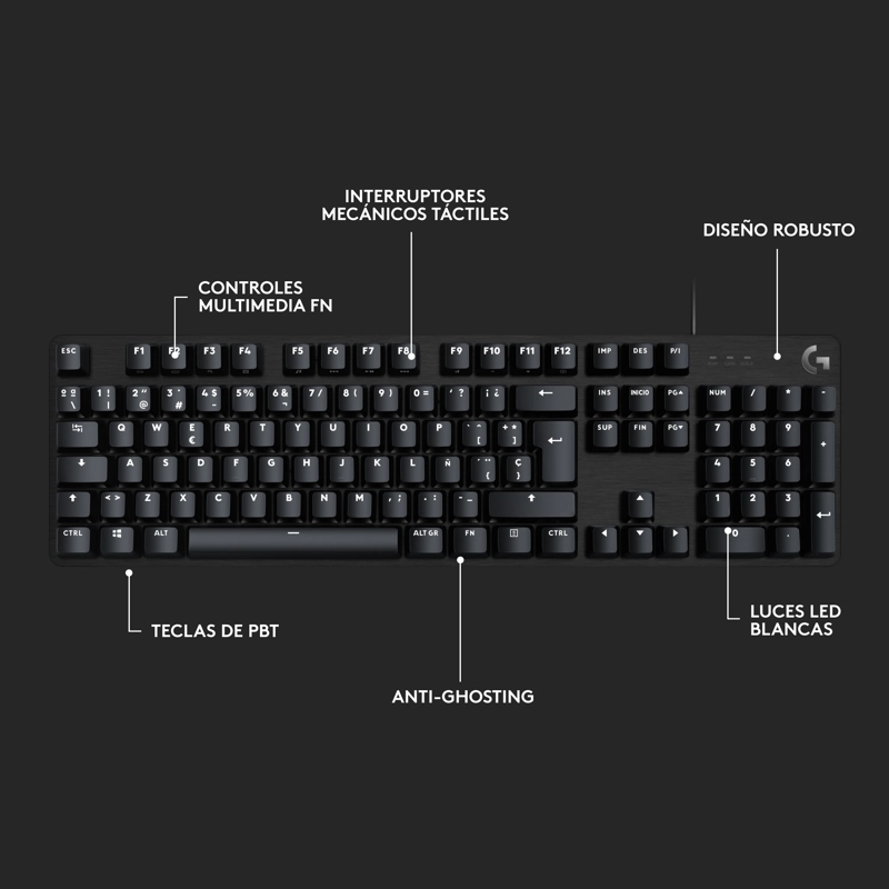 TECLADO UNIVERSAL LOGITECH G 413 SE SW TACTILE LED BLANCO PBT - 8