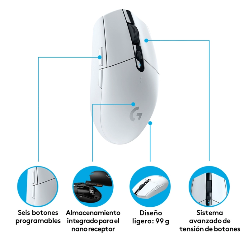 MOUSE INALÁMBRICO LOGITECH G GAMER G305 BLANCO 12K DPI - 2