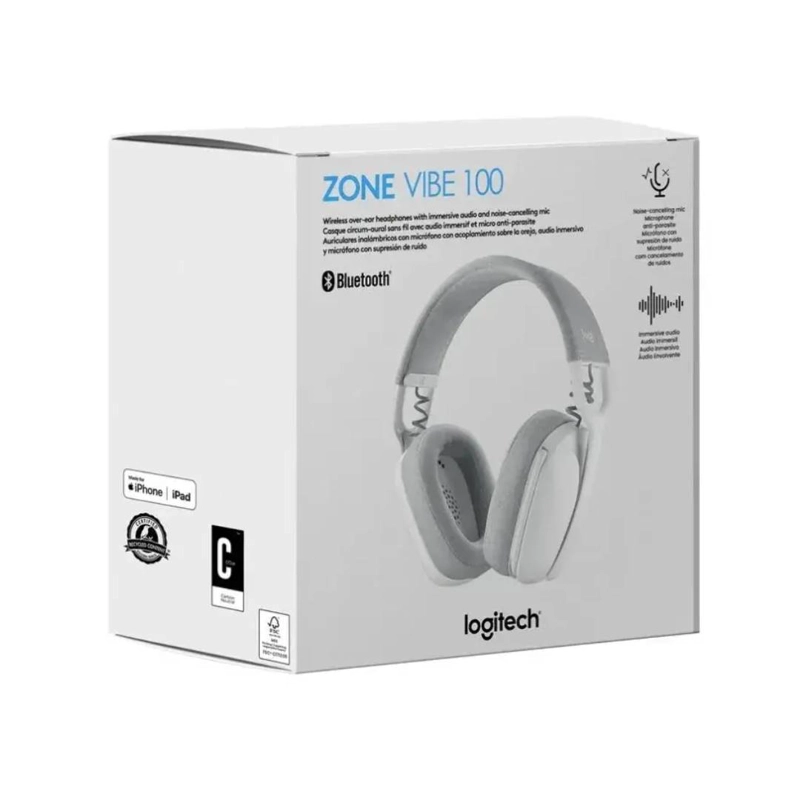 AUDÍFONOS LOGITECH ZONE VIBE 100 USB-C BLUETOOTH BLANCO - 4