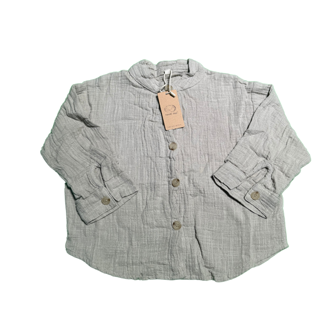 CAMISA RETRO DE ALGODON Y LINO 100 GRIS - 1