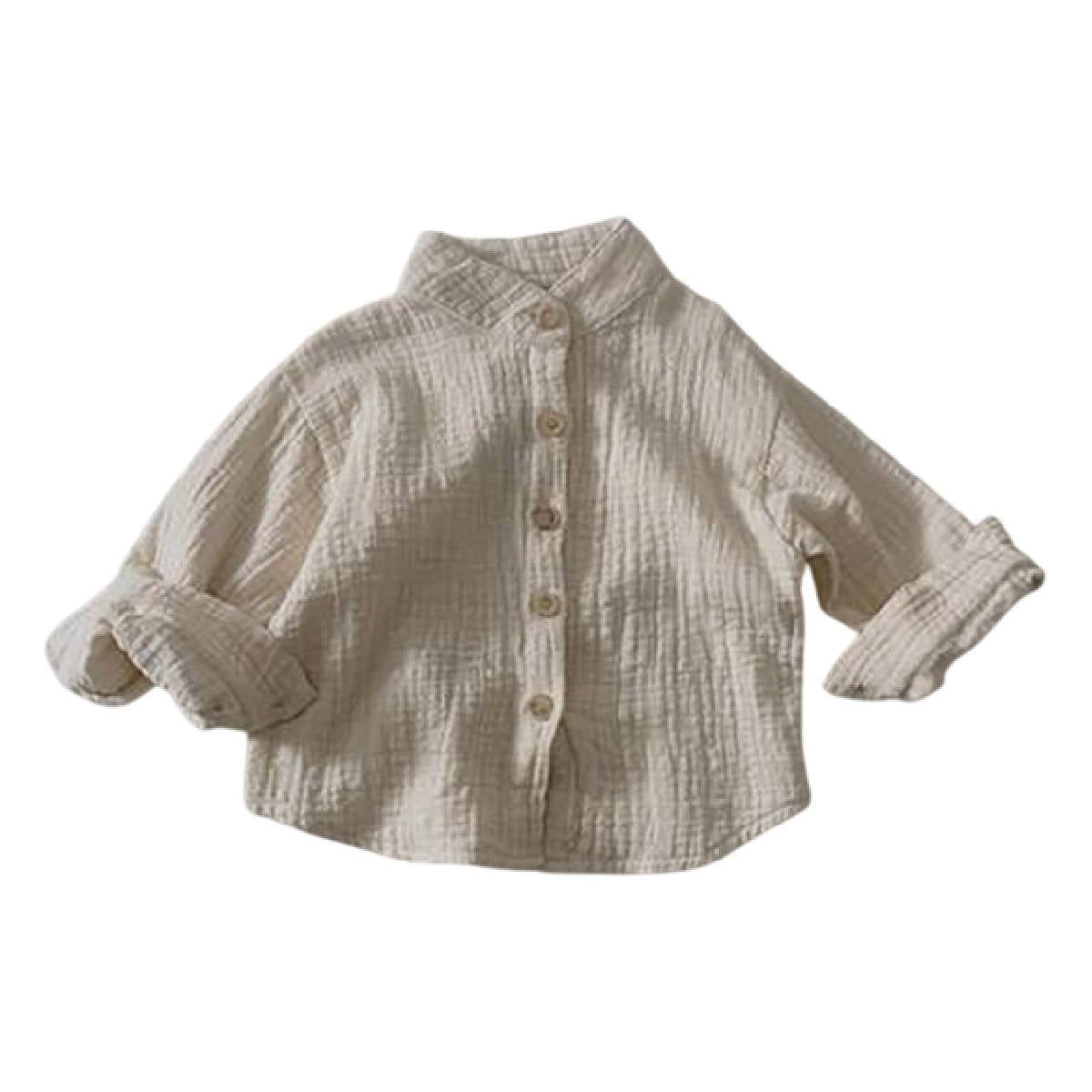 CAMISAS RETRO DE ALGODON Y LINO PARA NIÑOS 100 BEIGE - 1