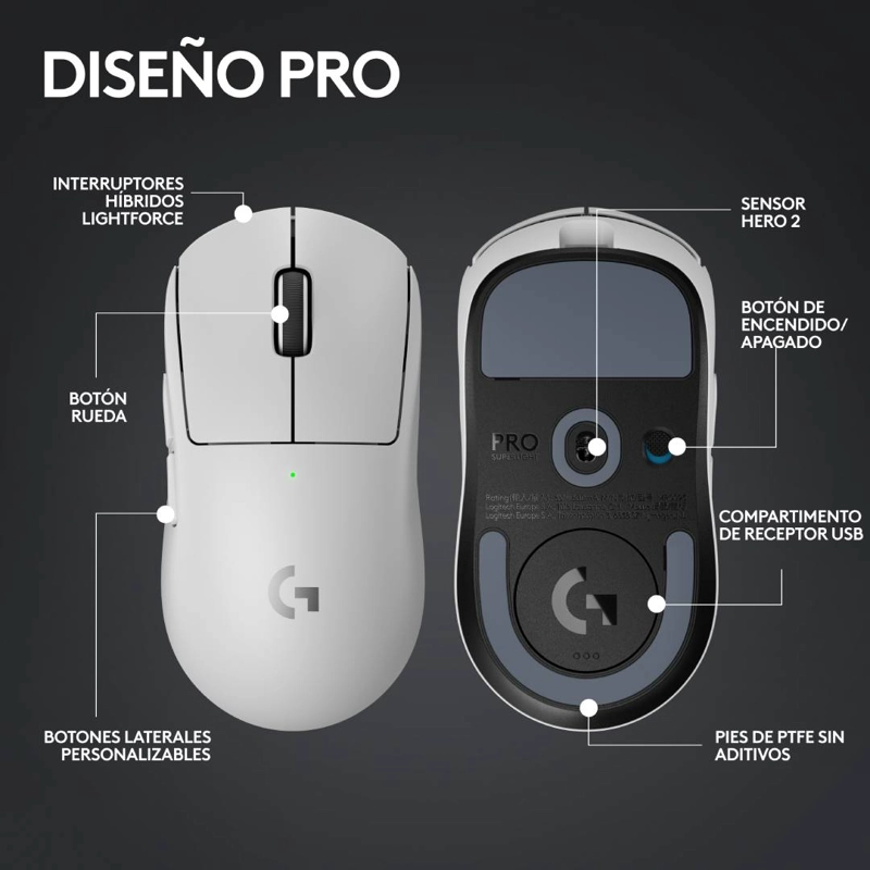 MOUSE LOGITECH G GAMER PRO X SUPERLIGHT 2 LIGHTSPEED BLANCO - 3