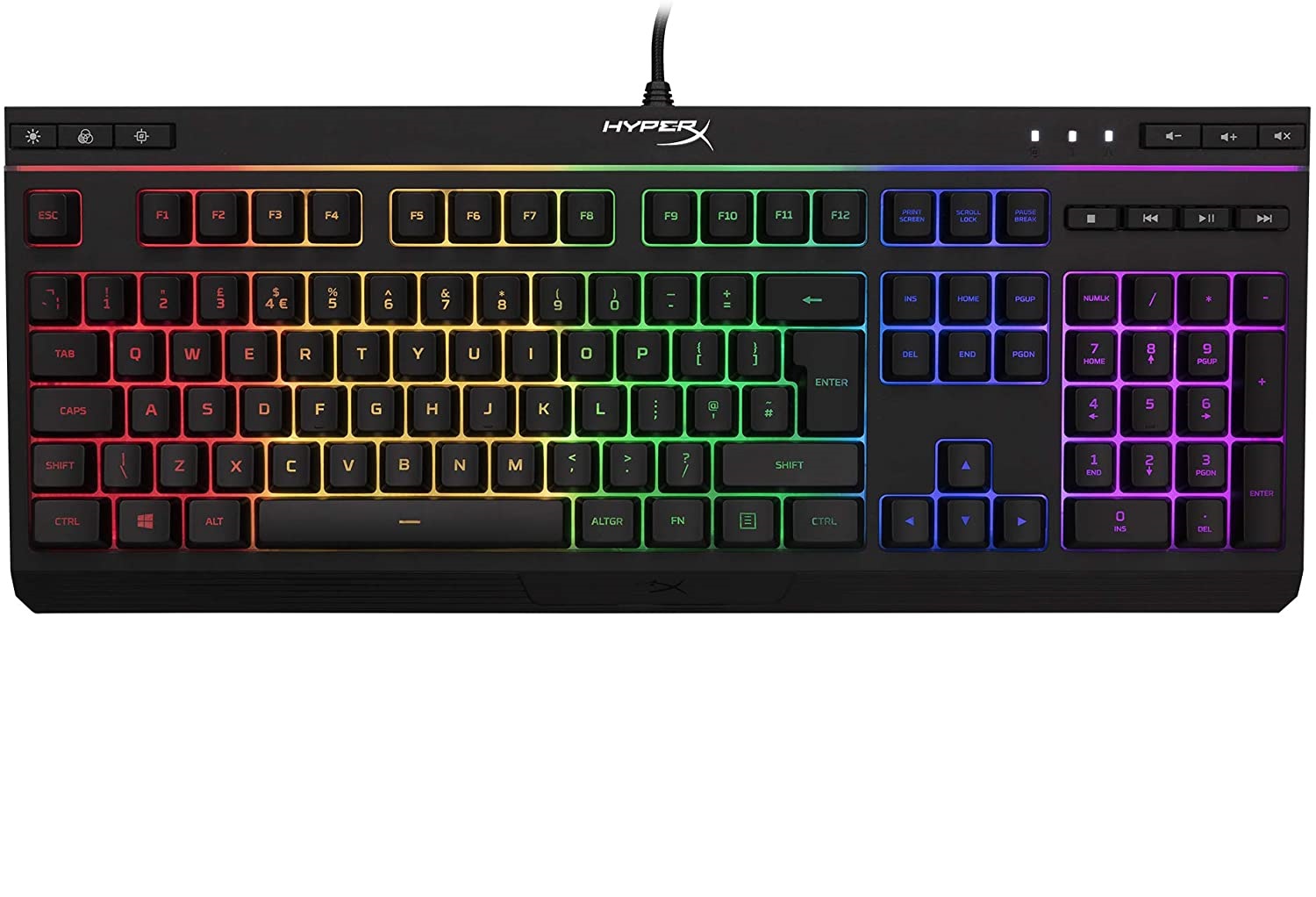 TECLADO GAMER UNIVERSAL HYPERX ALLOY CORE RGB MEMBRANA USB - 1