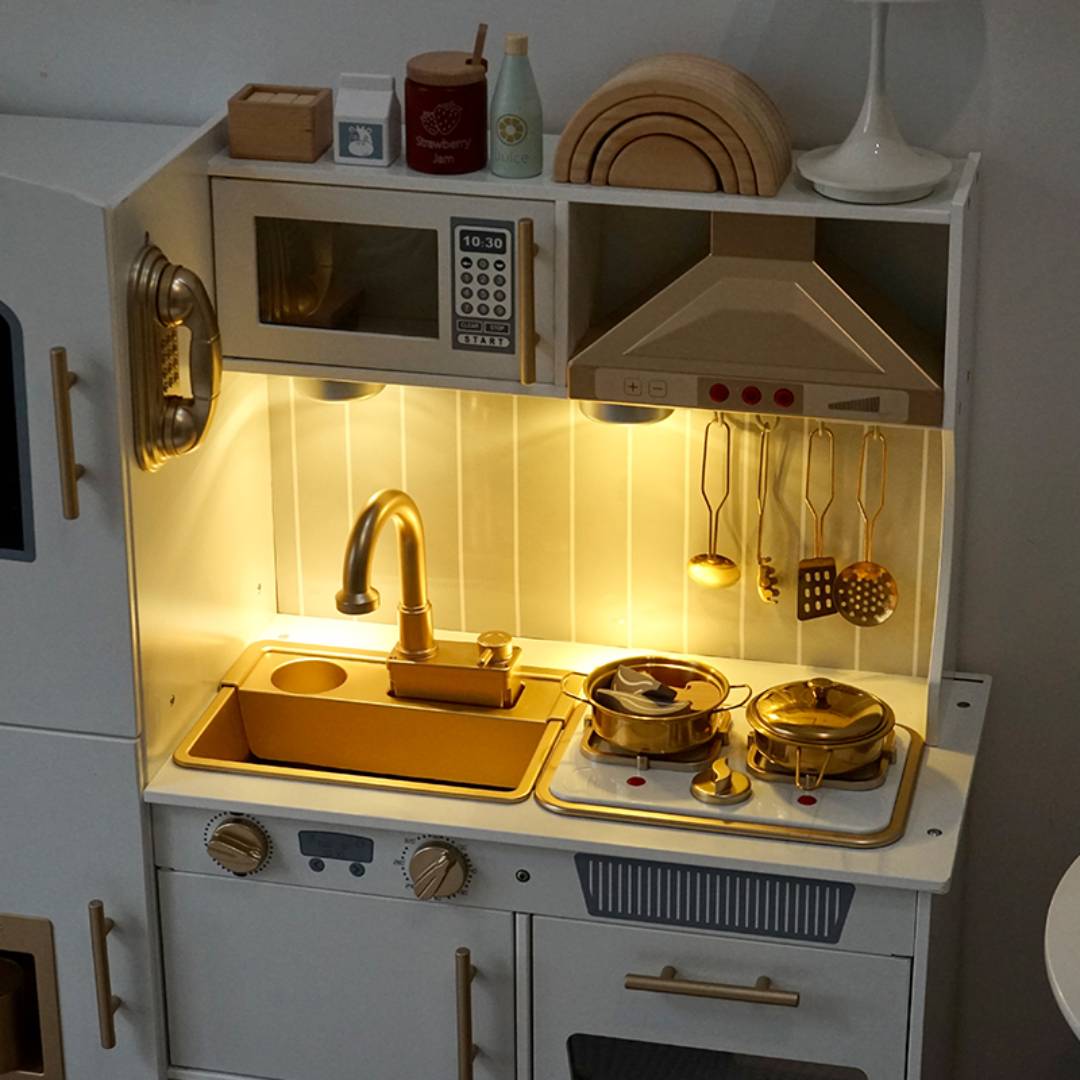 COCINA DE MADERA PARA NIÑOS, INTERACTIVA, INCLUYE ACCESORIOS - 3