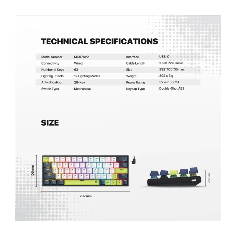 TECLADO FANTECH MK874V2 ATOM63 MORI BLUE (SWITCH ROSIE) - 6