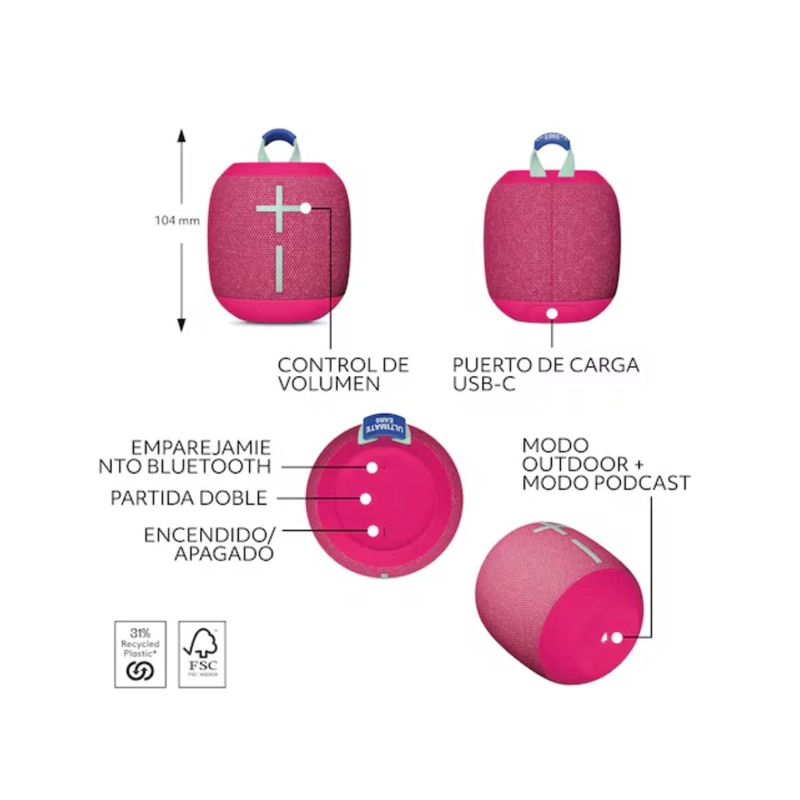 PARLANTE LOGITECH WONDERBOOM 4 HYPER PINK - 3