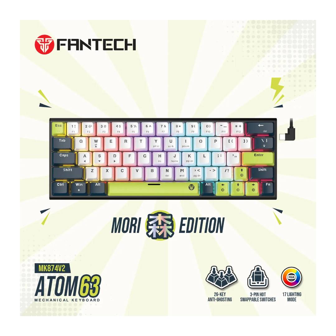 TECLADO FANTECH MK874V2 ATOM63 MORI WHITE (SWITCH ROSIE) - 4
