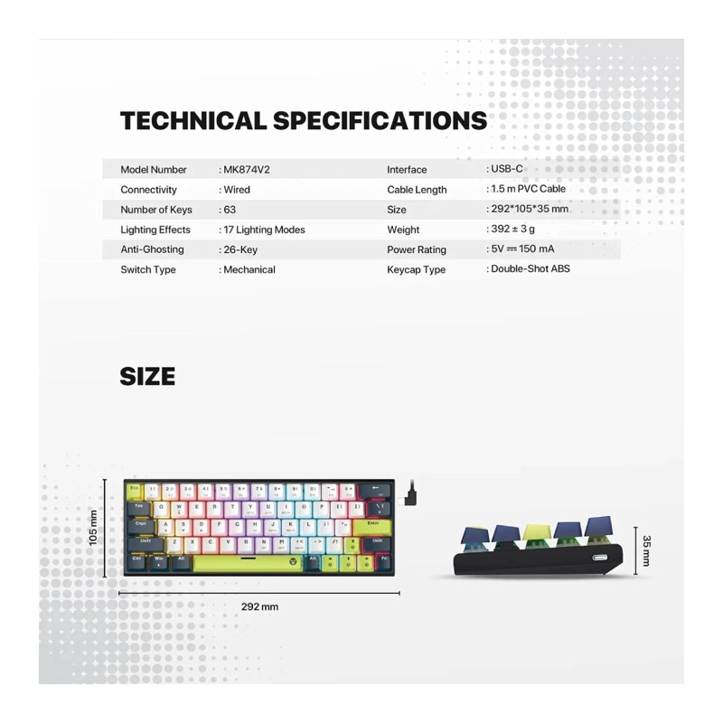 TECLADO FANTECH MK874V2 ATOM63 MORI WHITE (SWITCH ROSIE) - 5