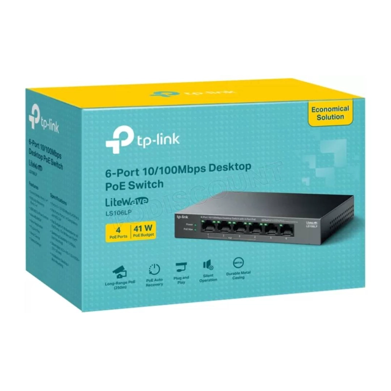 SWITCH POE+ TP-LINK LS106P 6 PUERTOS 10/100 MBPS 65W - 3