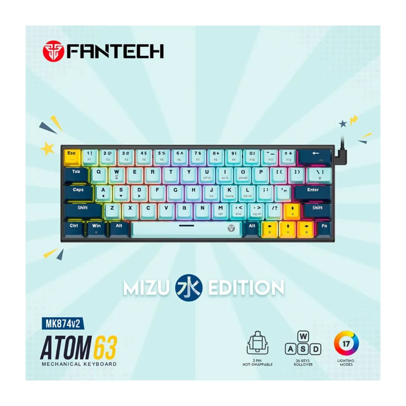 TECLADO FANTECH MK874V2 ATOM63 MIZU SKYBLUE (SWITCH ROSIE) - 3