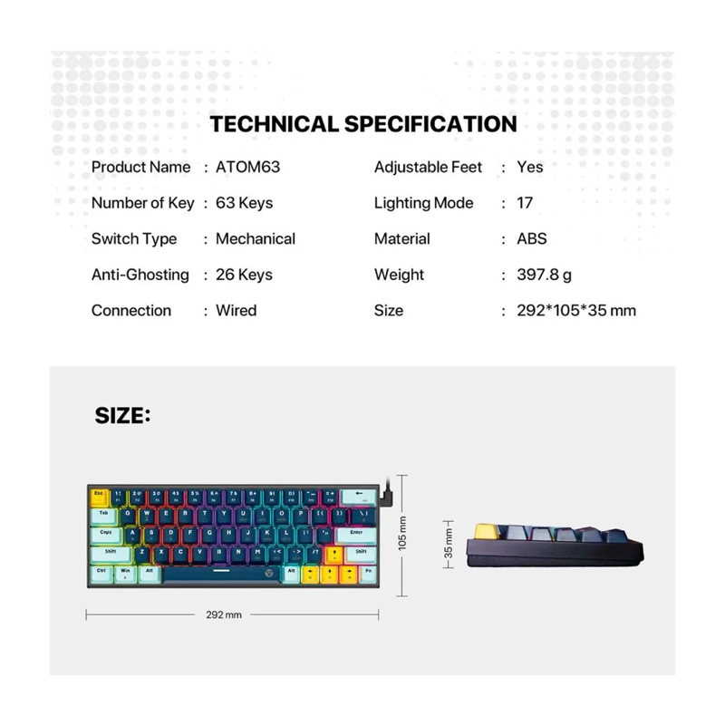TECLADO FANTECH MK874V2 ATOM63 MIZU SKYBLUE (SWITCH ROSIE) - 5