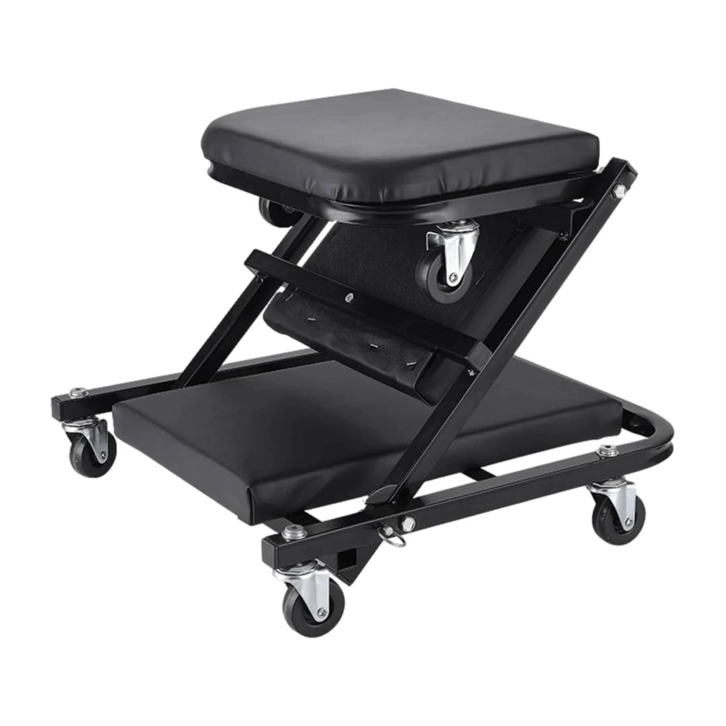 CAMILLA PLEGABLE PARA MECANICO CON RUEDAS Y ASIENTO NEGRO - 2