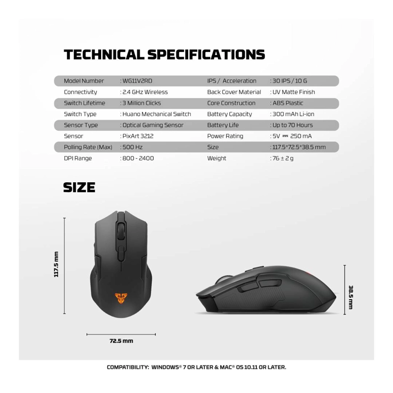 MOUSE INALAMBRICO FANTECH WG11V2RD CRUISER II PINK - 8