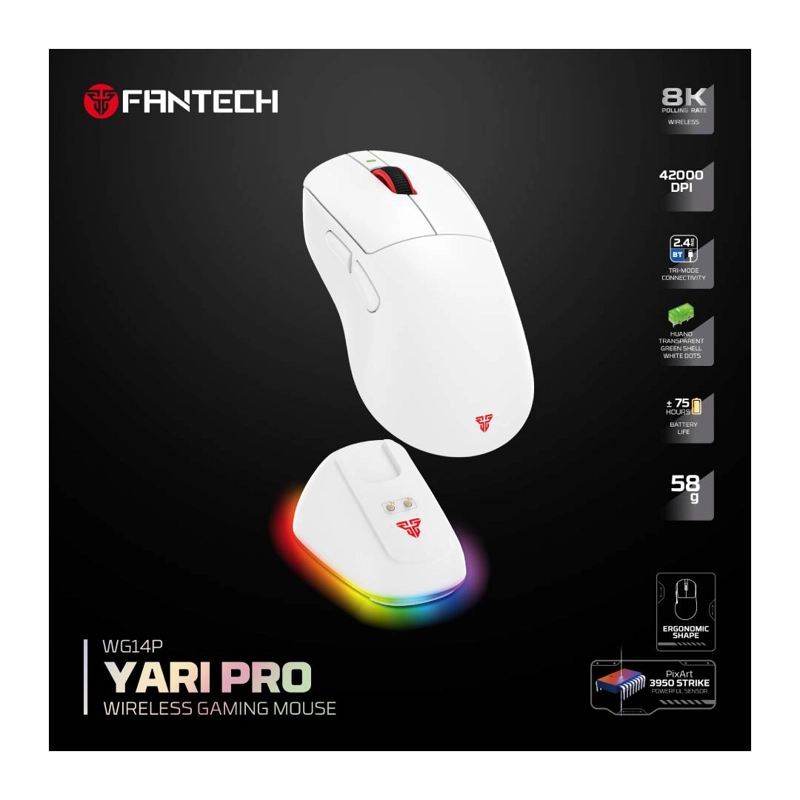 MOUSE INALAMBRICO FANTECH WG14P YARI PRO 42.000 DPI WHITE - 5