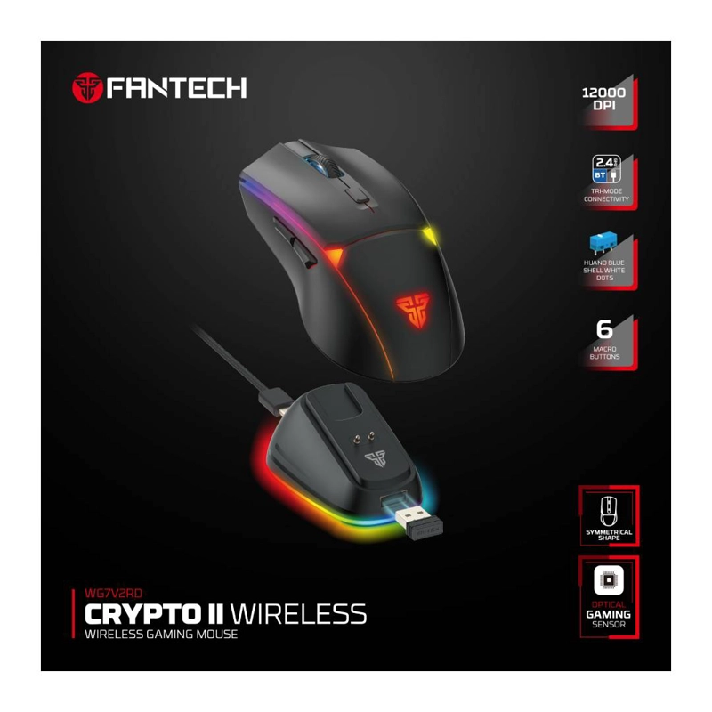 MOUSE INALAMBRICO FANTECH WG7V2RD CRYPTO II 12.000 DPI BLACK - 6